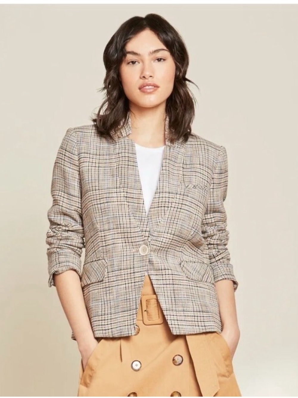 Veronica Beard Neutral Orchid Plaid Dickey Jacket Blazer